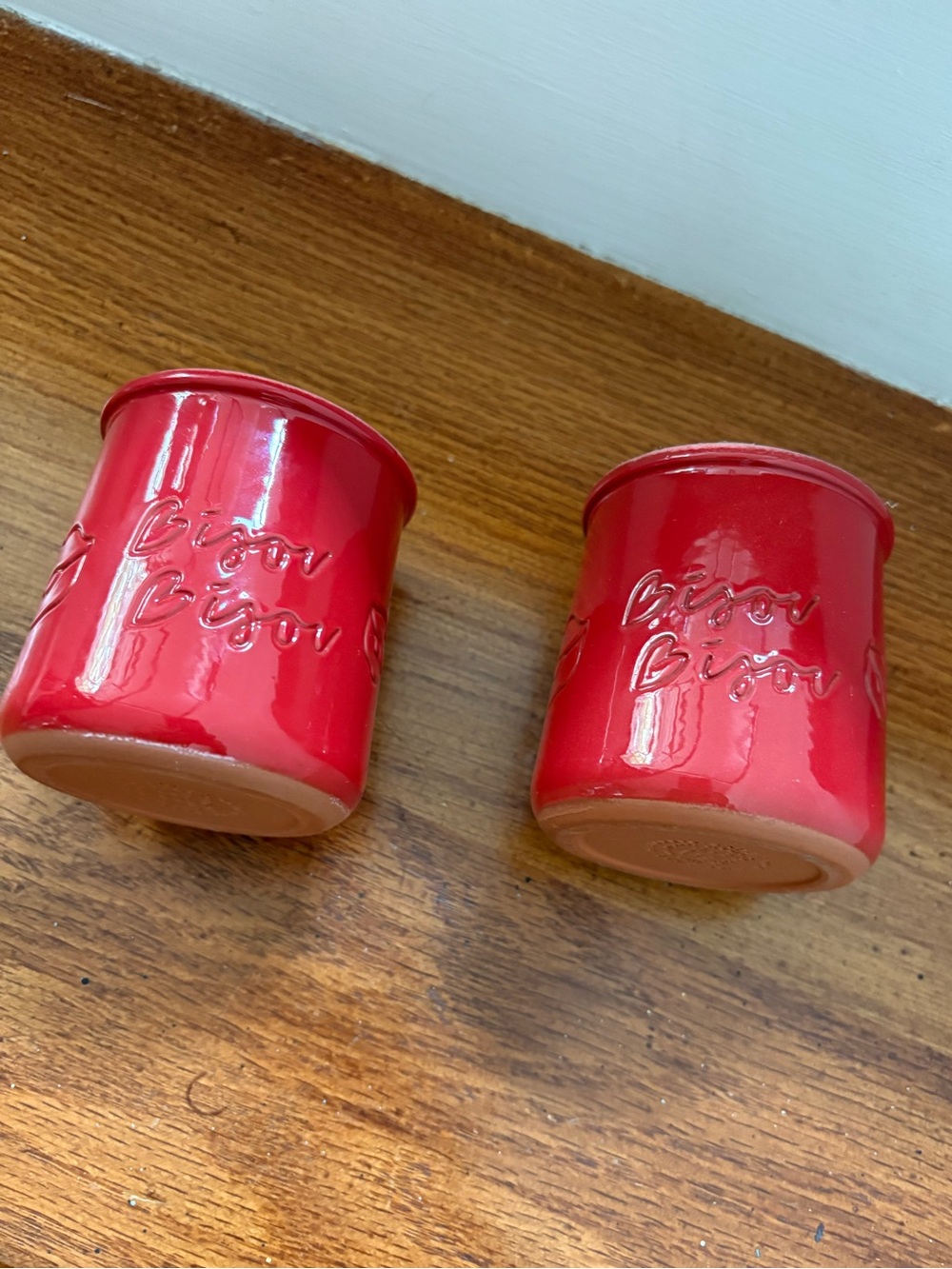 Set of 2 Red La Fermiere Bisou Bisou Yogurt Cups